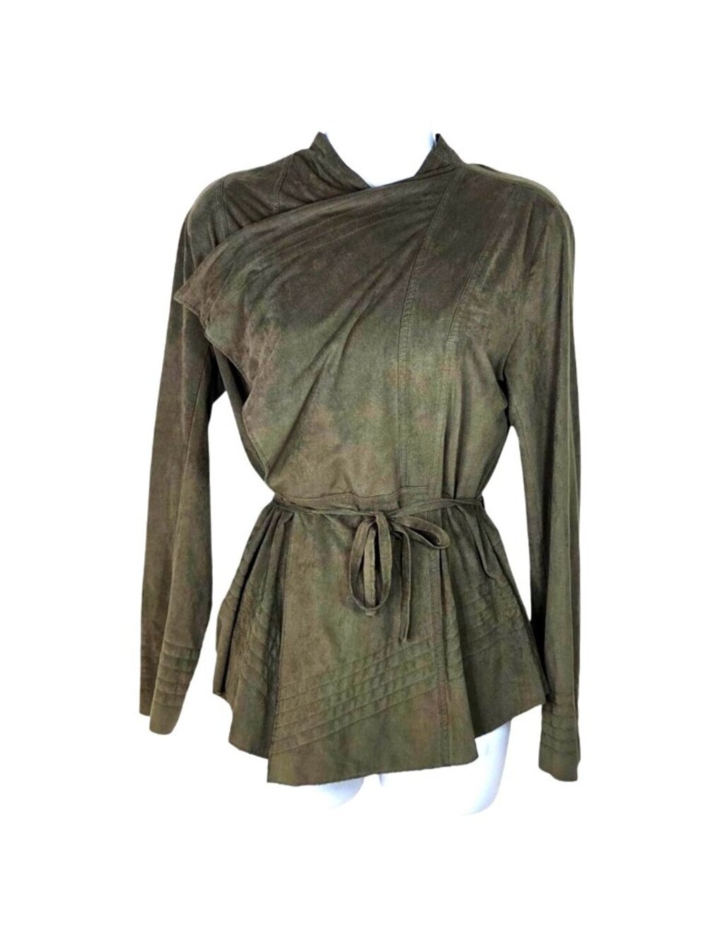 Romeo + Juliet Olive Green Faux Suede Open Front Belted Asymmetric Jacket Size S